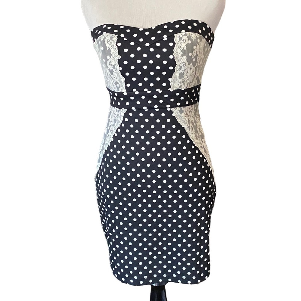 As U Wish Strapless Polka Dot Cocktail Dress | Size Small | NWT | Black & White